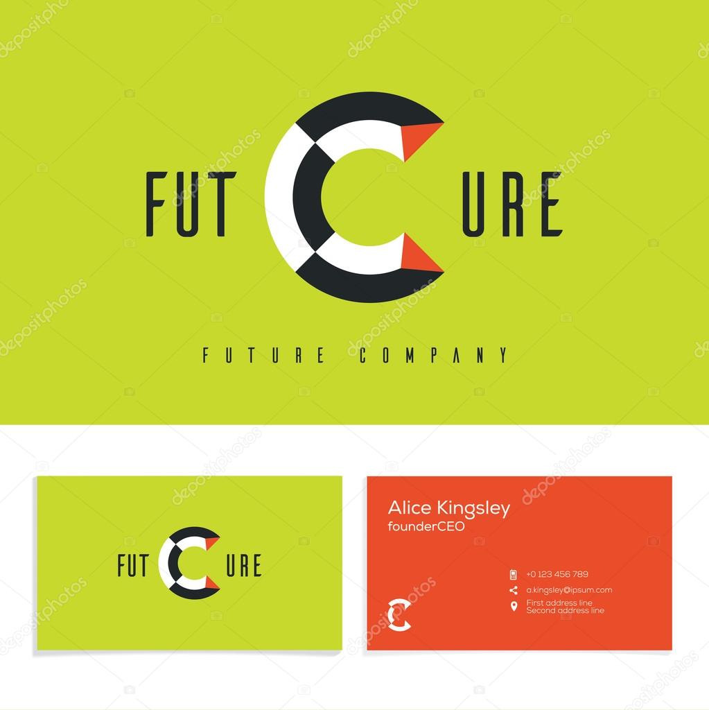 Vector graphic elegant  alphabet symbol. Identity, business card in two colors, Letter C.