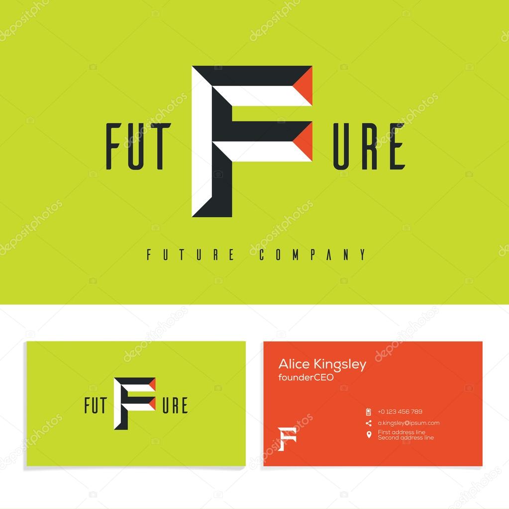 Vector graphic elegant  alphabet symbol. Identity, business card in two colors, Letter F.