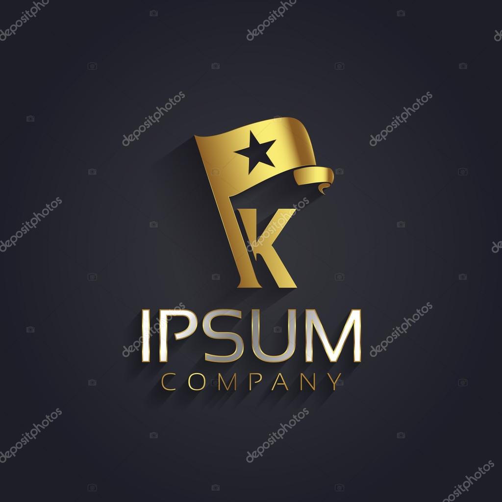 Flag shaped K letter vector graphic symbol on black background. company logo template