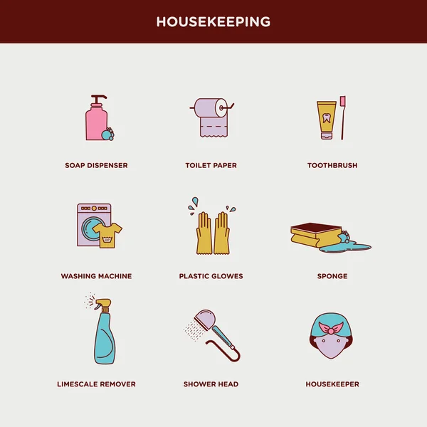 Huishouden en schoonmaak icons set — Stockvector