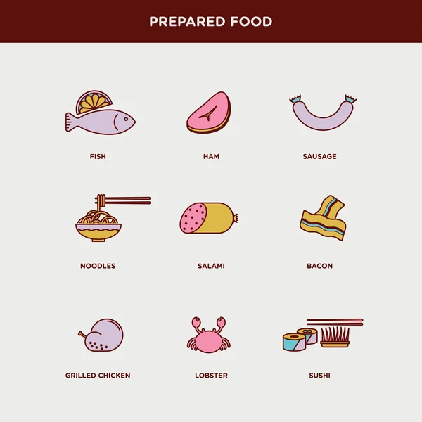 Iconos de alimentos preparados — Vector de stock