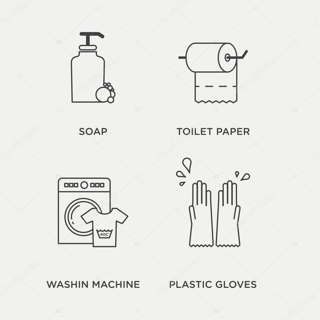 Housekeeping, home minimal design icons set. vector illustration