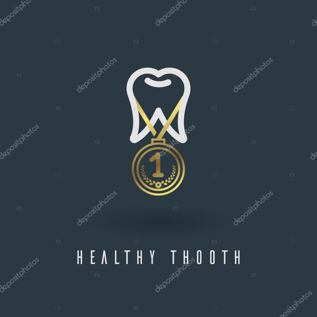 Vector graphic illustration of an awarded tooth symbol with sample text for your company