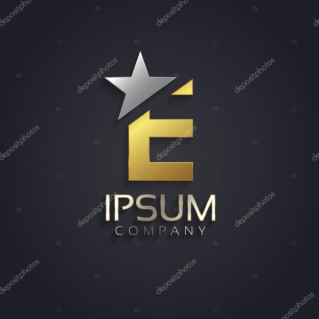 Elegant alphabet symbol with star element Letter  E. vector illustration