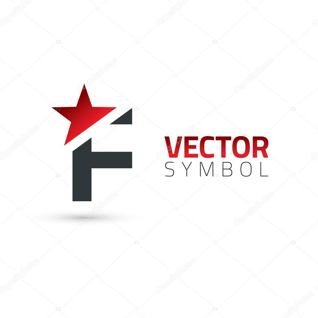 Alphabet symbol with star. Letter F. Black and red. vector illustration