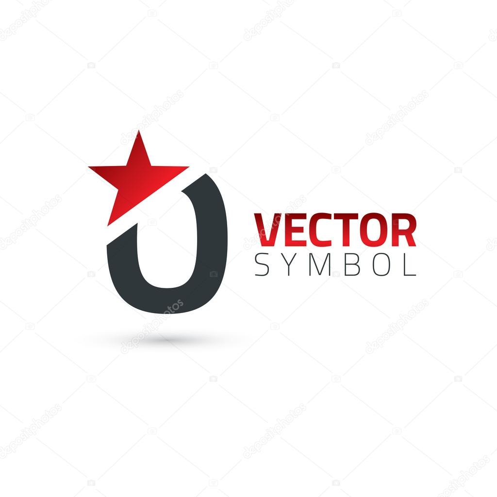 Alphabet symbol with star. Letter O. Black and red. vector illustration