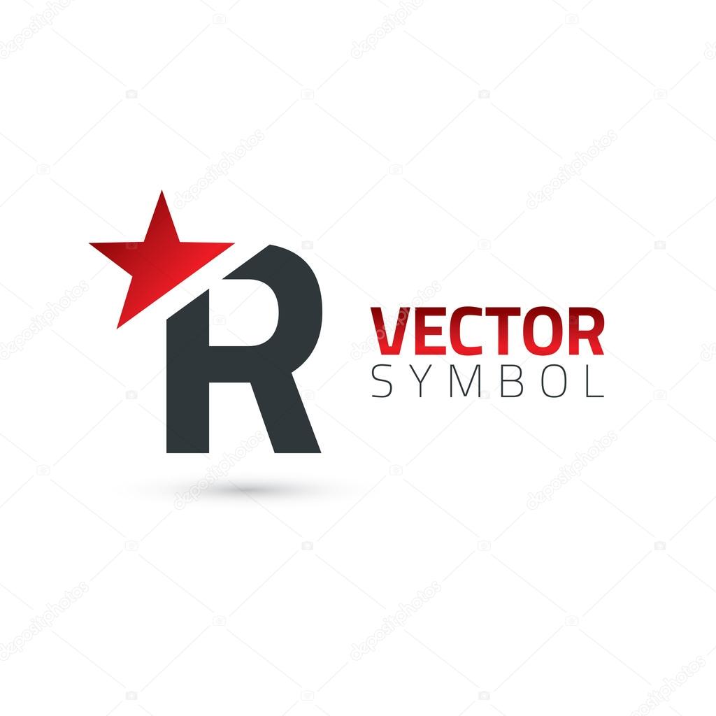 Alphabet symbol with star. Letter R. Black and red. vector illustration