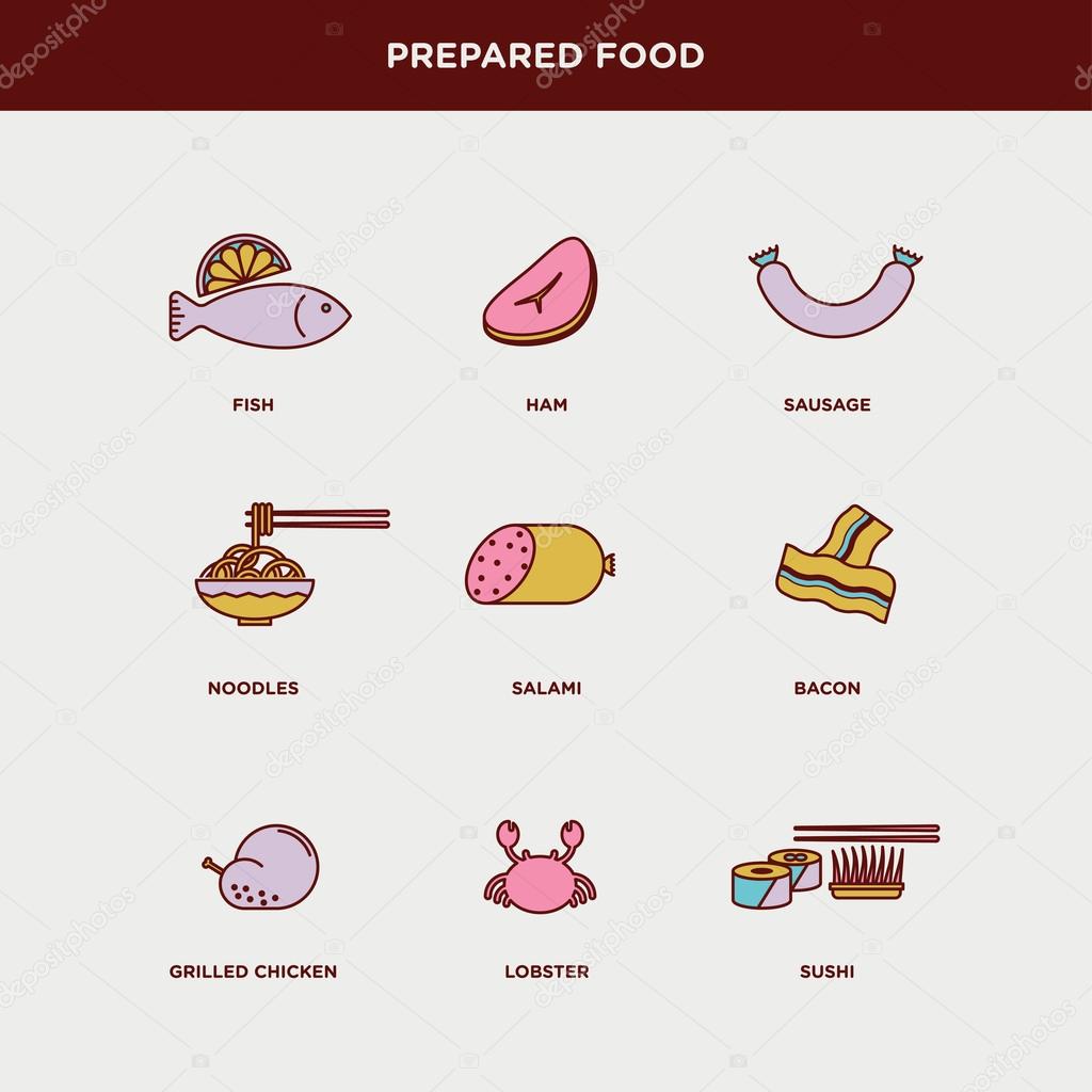Vector graphic icon sticker set of prepared food