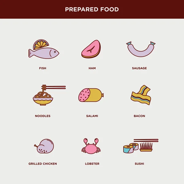 Conjunto de alimentos preparados — Vector de stock