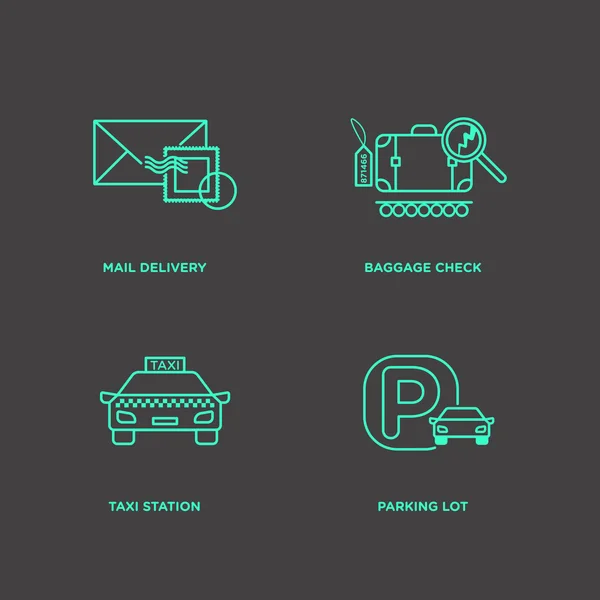 Luchthaven, reizen pictogrammenset — Stockvector