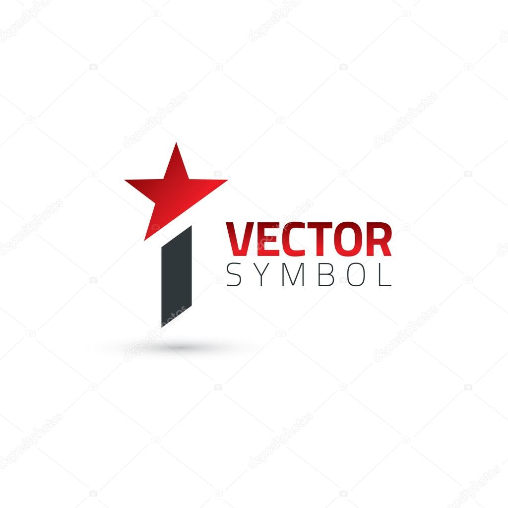 Vector graphic elegant sliced alphabet symbol with star element on top. Letter I