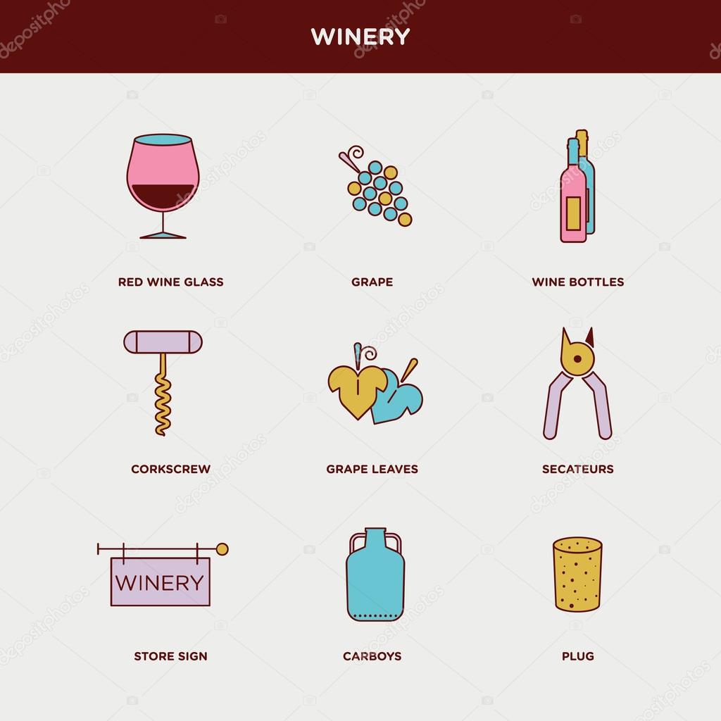 icon sticker set of winery