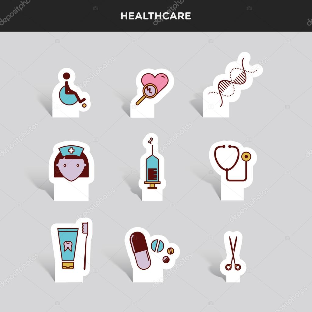 set of medical supplies and healthcare