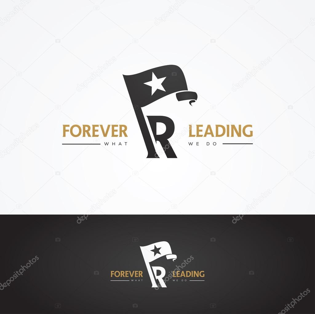 Vector graphic symbol for company leaders with a flag, a star shape and with sample text