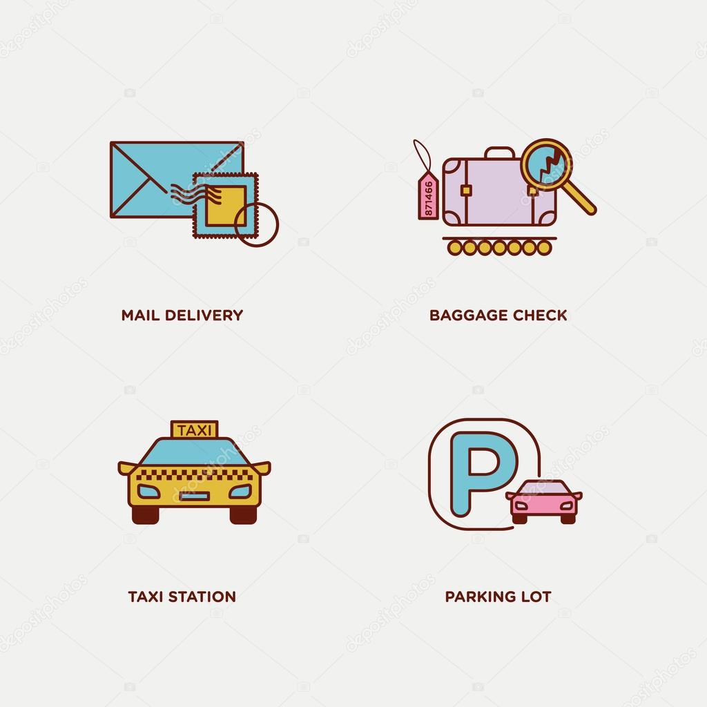 Airport, traveling icon set in minimal style, line symbols