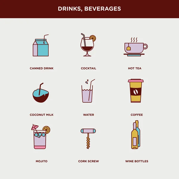 Set of drinks and beverages — Stock Vector