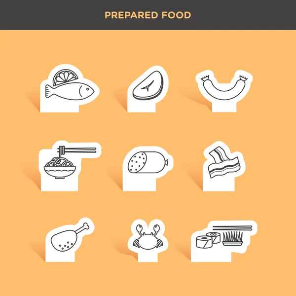 Conjunto de alimentos preparados — Vector de stock