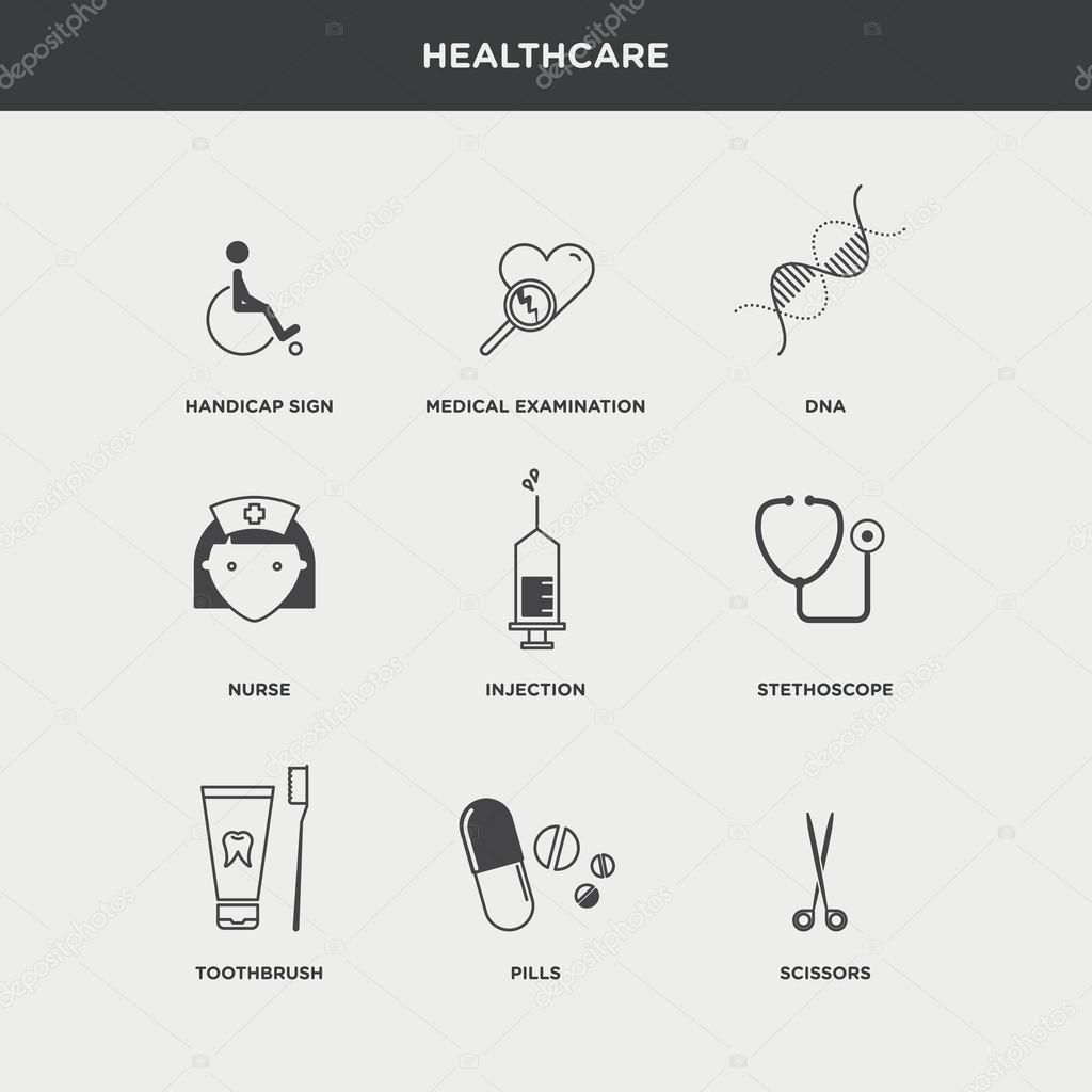 Set of medical supplies and health care Stock Vector Image by