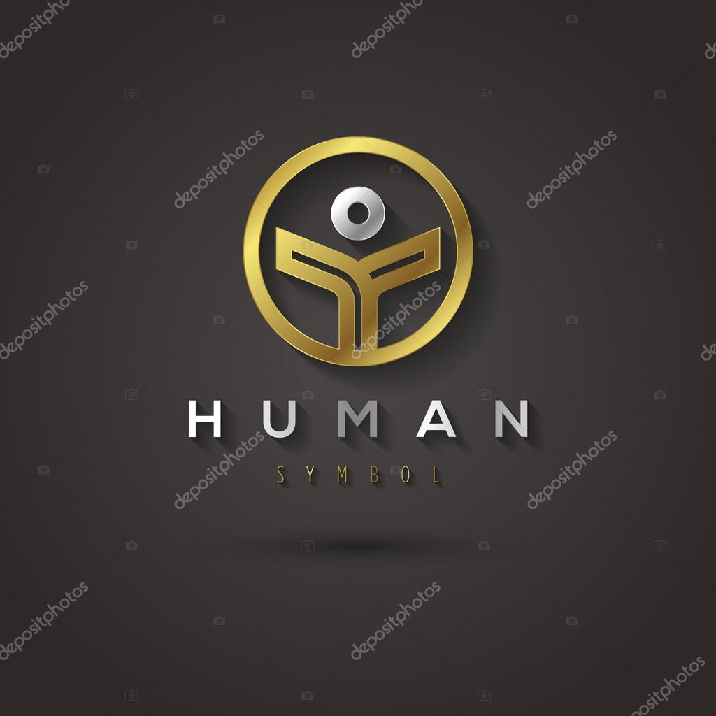 Vector graphic geometric golden symbol of a human in a circle with sample text