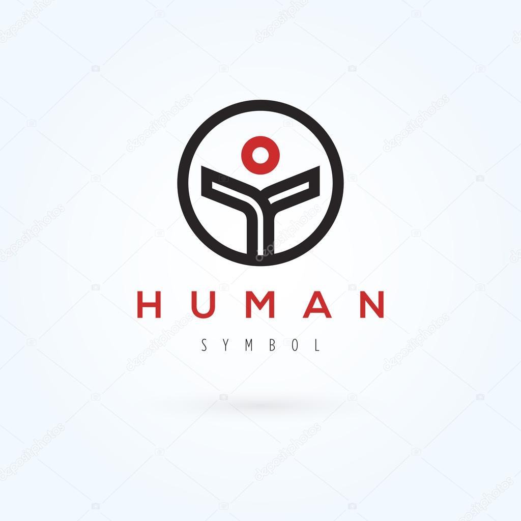 Vector graphic geometric symbol of a human in a circle with sample text