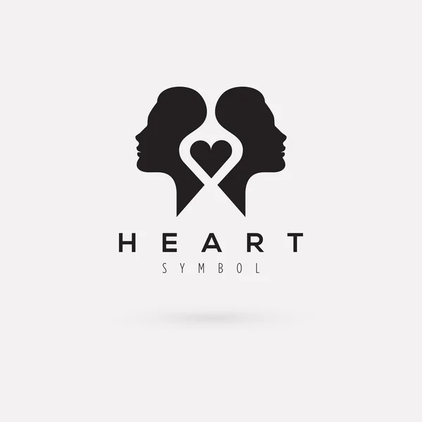 心のロゴと女性のシルエット — ストックベクタ