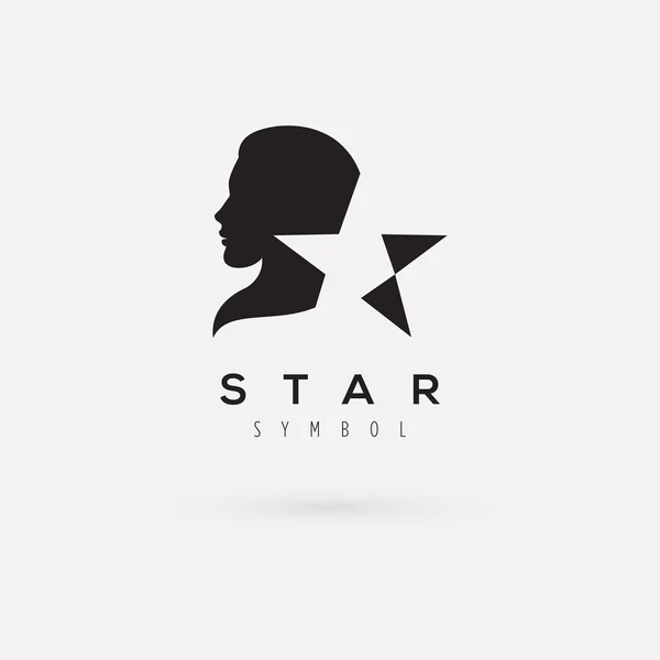 Silueta de mujer con logo estrella — Vector de stock