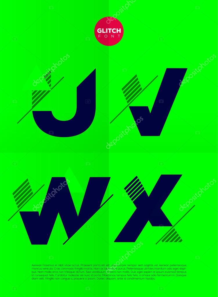 Typographic alphabet in a set. Contains vibrant colors and minimal design on a minimal abstract background. U, V, W, X