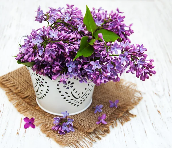 Lila blommor på ett bord — Stockfoto