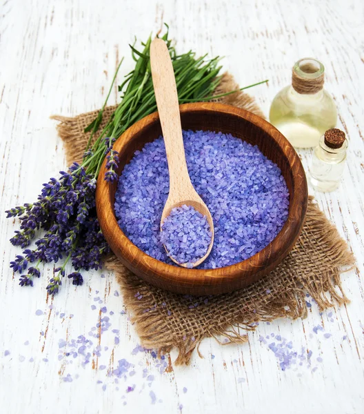 Lavender oil with bath salt Stock Image