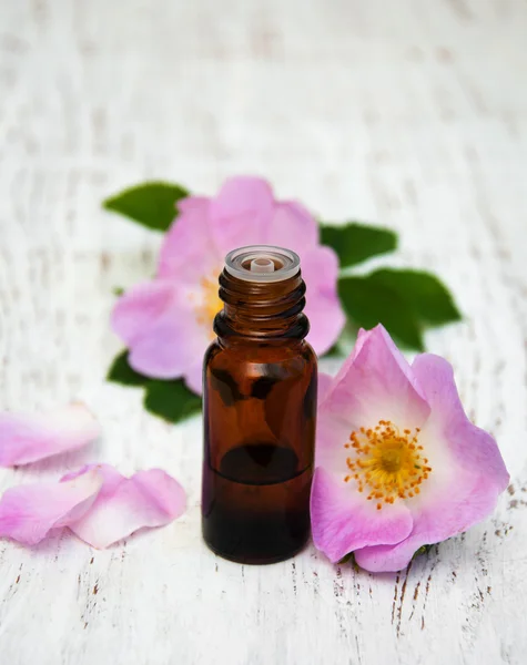 Essential oil in glass bottles — Stock Photo, Image