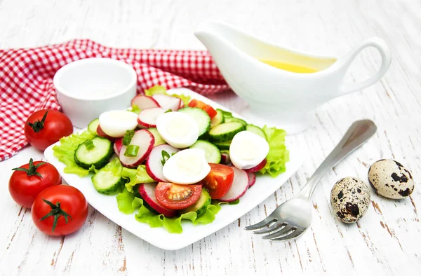 Salade de printemps aux œufs, concombres et radis — Photo