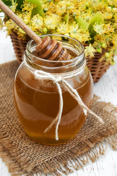Jar with honey — Stock Photo, Image