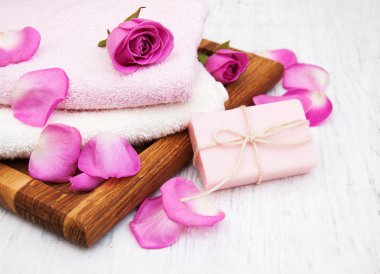 Banyo Havlu ve sabun ile pembe güller
