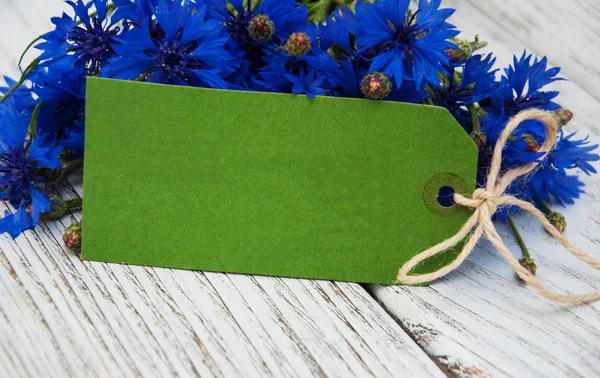 Paper tag with  cornflowers — Stock Photo, Image