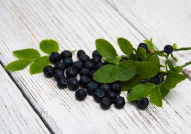 Eski ahşap arka plan üzerinde yaban mersini