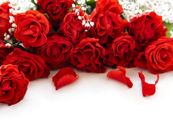 Bouquet Rose Rosse San Valentino Sfondo Bianco Foto Stock Royalty Free