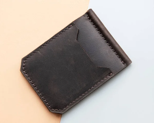 Stylish Leather Wallet Brown Leather Money Clip — Stock Photo, Image