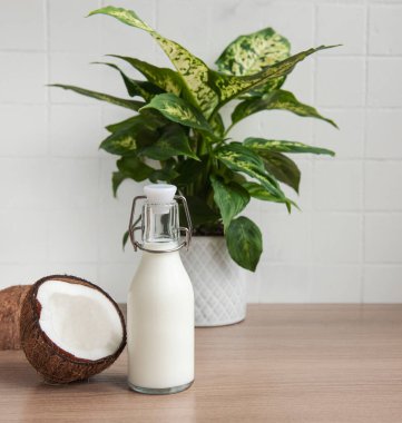 Taze hindistan cevizi sütü, vegan sütsüz sağlıklı içecek.