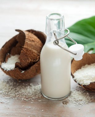 Taze hindistan cevizi sütü, vegan sütsüz sağlıklı içecek.