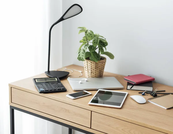 Office Workplace Laptop Wooden Table — Stock Photo, Image