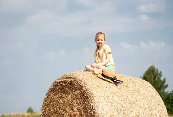 Little Girl Having Fun Wheat Field Summer Day Child Playing Royalty Free Stock Photos