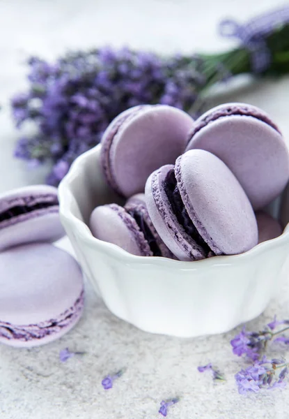 macarons lavanta lezzet ve taze lavanta çiçekleri ile Fransız 