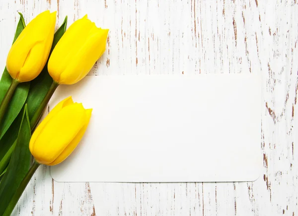Tulips with a card — Stock Photo, Image