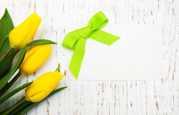 Tulips with a card — Stock Photo, Image