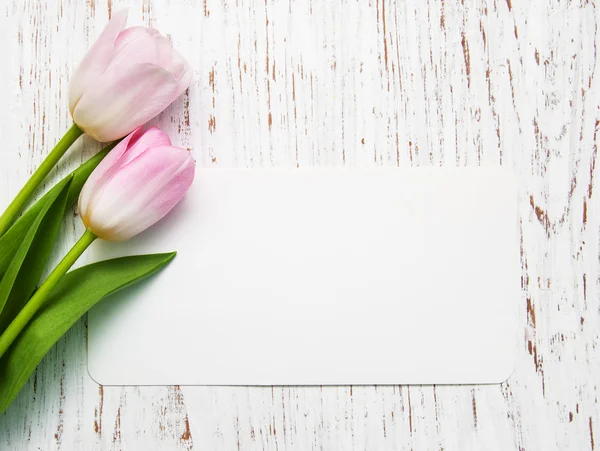 Tulips with a card — Stock Photo, Image