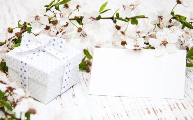 Bahar çiçeği ve hediye kutusu