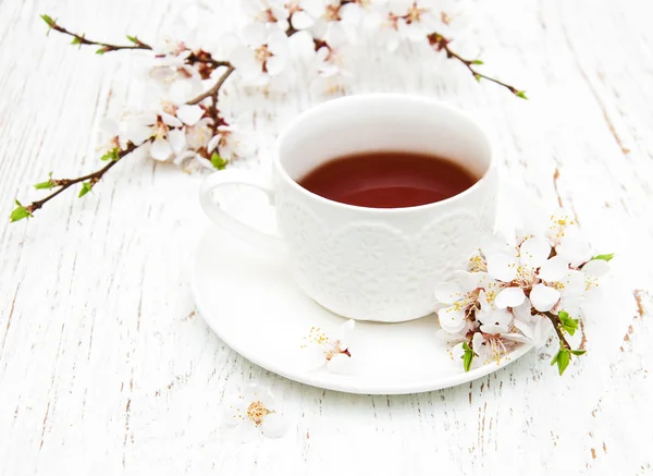 Tazza di tè e fiori di primavera — Foto Stock