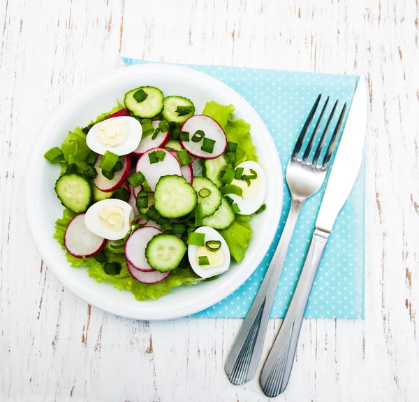 Spring sallad med ägg, gurka och rättika — Stockfoto