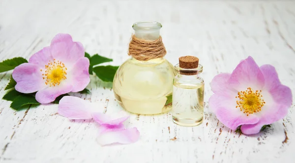 Essential oil in glass bottles — Stock Photo, Image