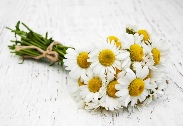 Chamomile flowers on a wooden background — Stock Photo, Image